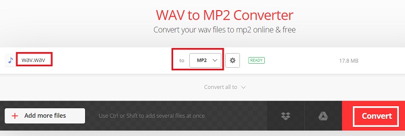 Convierte WAV a MP2 gratis en línea