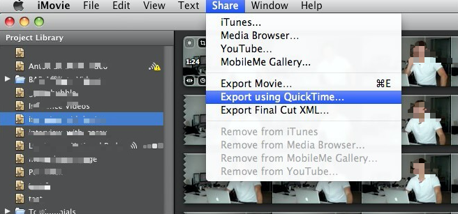 Exportar iMovie a MP4 usando QuickTime