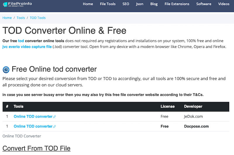 Convertidor TOD de FileProInfo