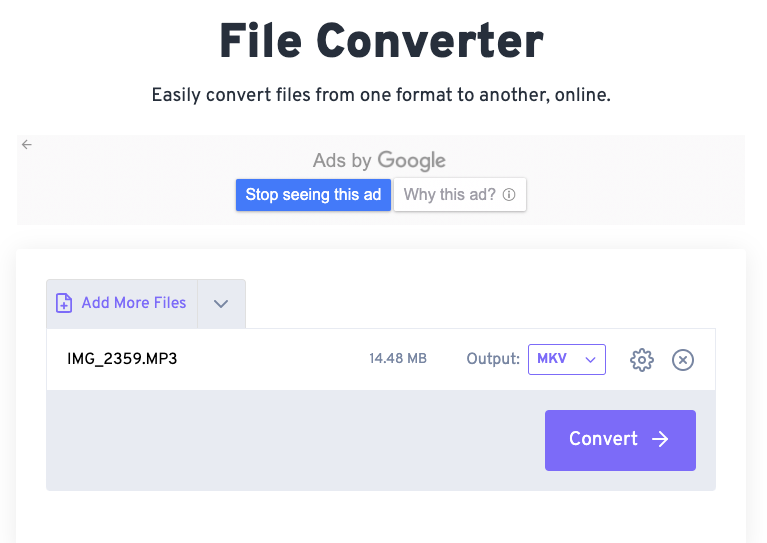 Convierte MP3 a MKV con FileConverter