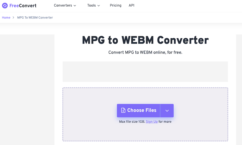 FreeConvert: convertidor de MPG a WebM en línea