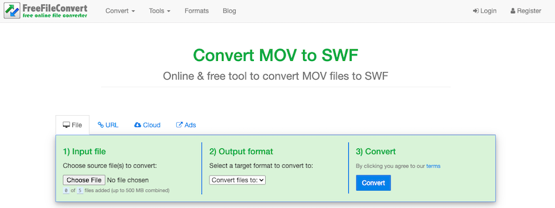 Convierta MOV a SWF en FreeFileConvert.com