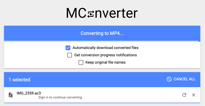 Convierta AC3 a MP4 usando Mconverter.eu