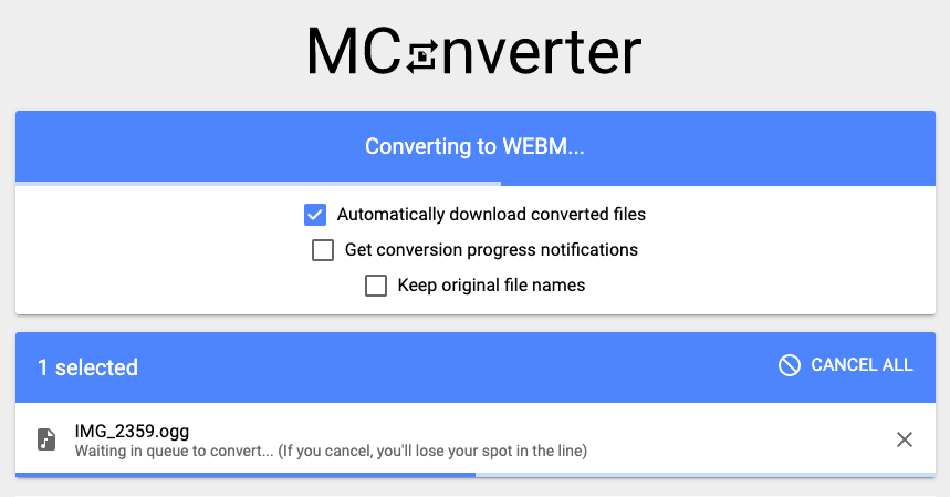 Conversor de OGG a WebM en línea Mconverter.eu