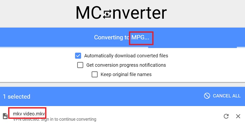 Convierta MKV a MPG con Mconverter