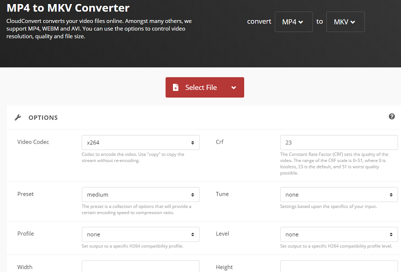 MP4 a MKV CloudConvert