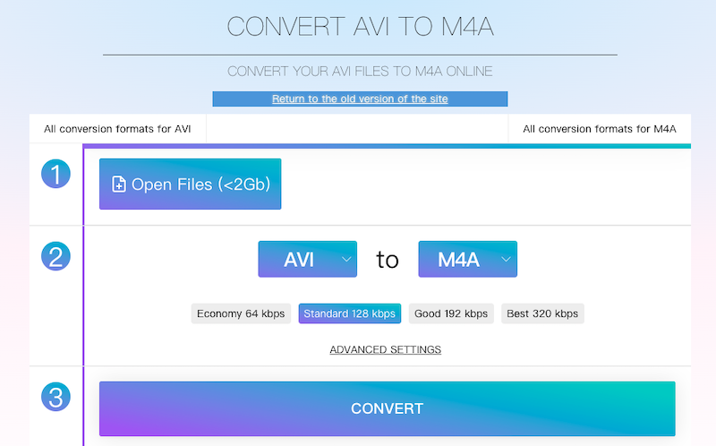 Online-Audio-Convert.com proporciona conversión en línea de AVI a M4A