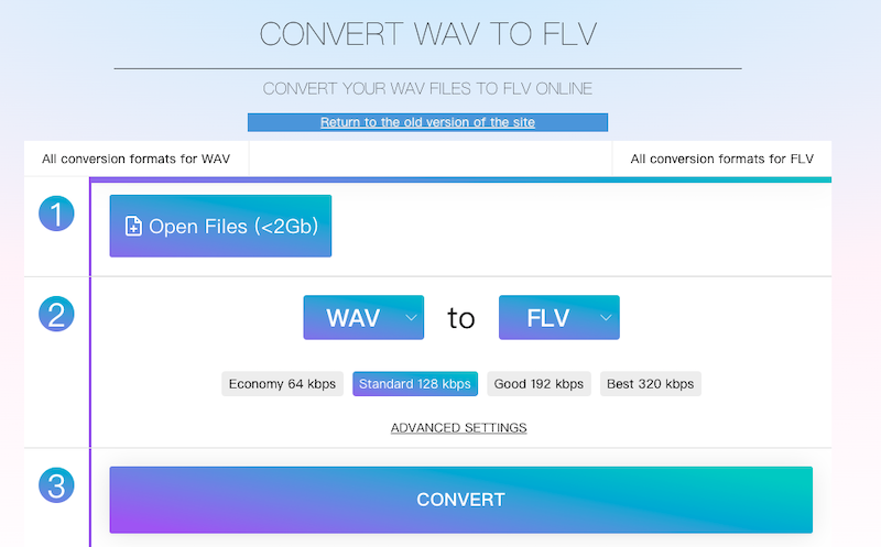 Convierta WAV a FLV en Online-audio-convert.com