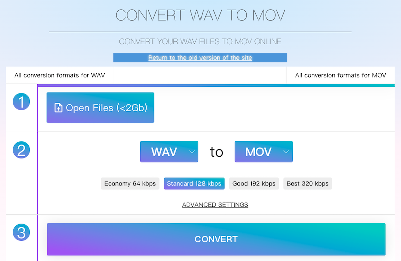 Convierta WAV a MOV a través de Online-Audio-Convert.com