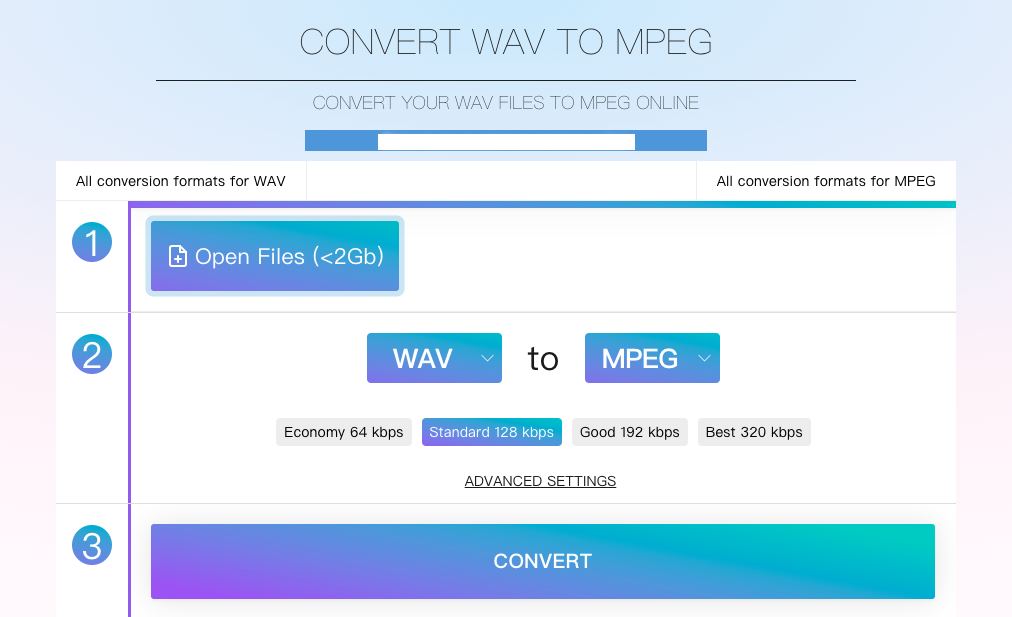 Convierta WAV a MPEG con Online-Audio-Convert.com