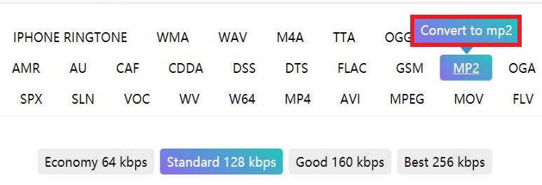 Convertir M4A a MP2 en el sitio web