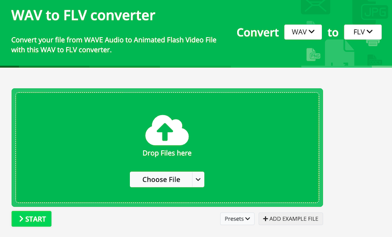 Convierta archivos WAV a FLV en línea en Online-convert.com