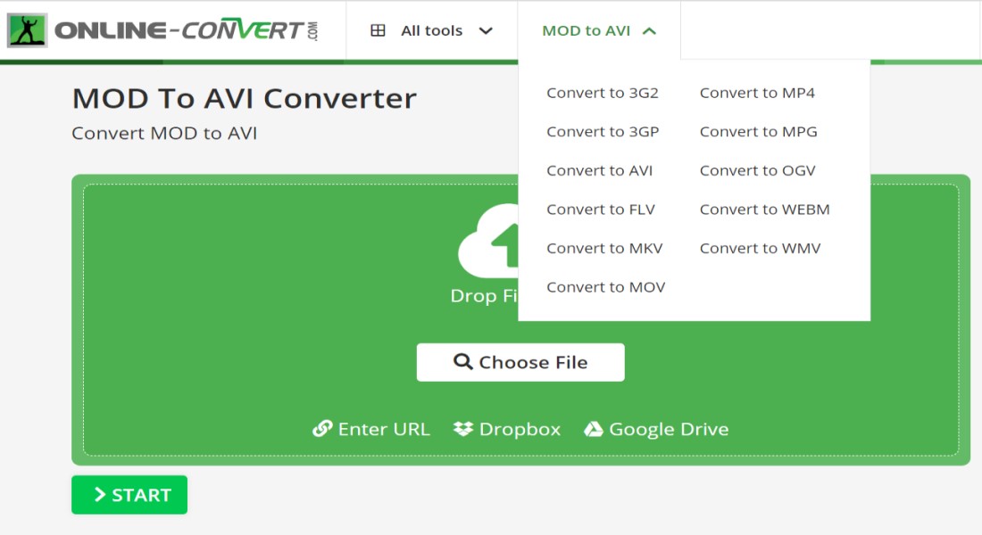 Convertir MOD a AVI en línea