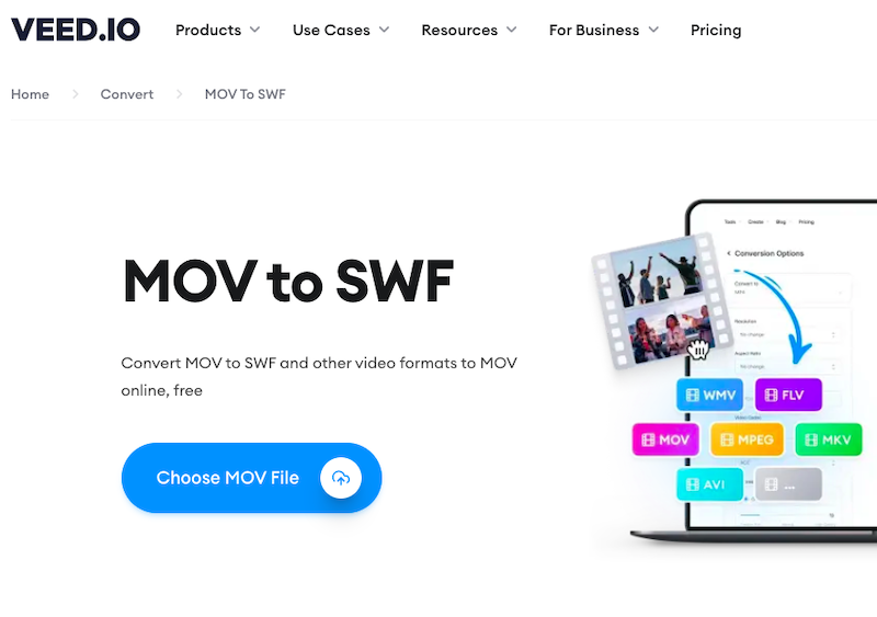 Convierta MOV a SWF a través de Veed.io