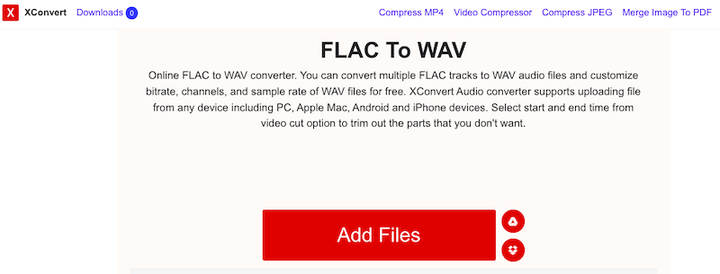 Convierta FLAC a WAV en Windows usando XConvert.com