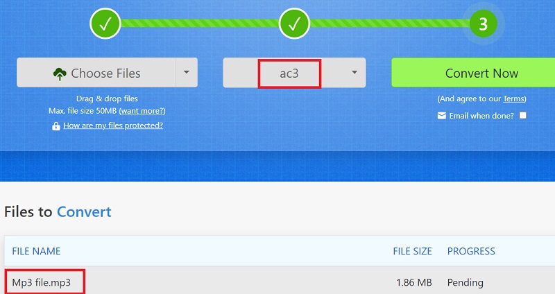 Pasos para convertir MP3 a AC3 usando Zamzar