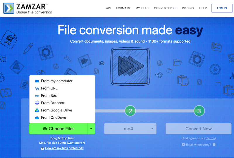 Use ZamZar para convertir MP3 a MP4 gratis en línea